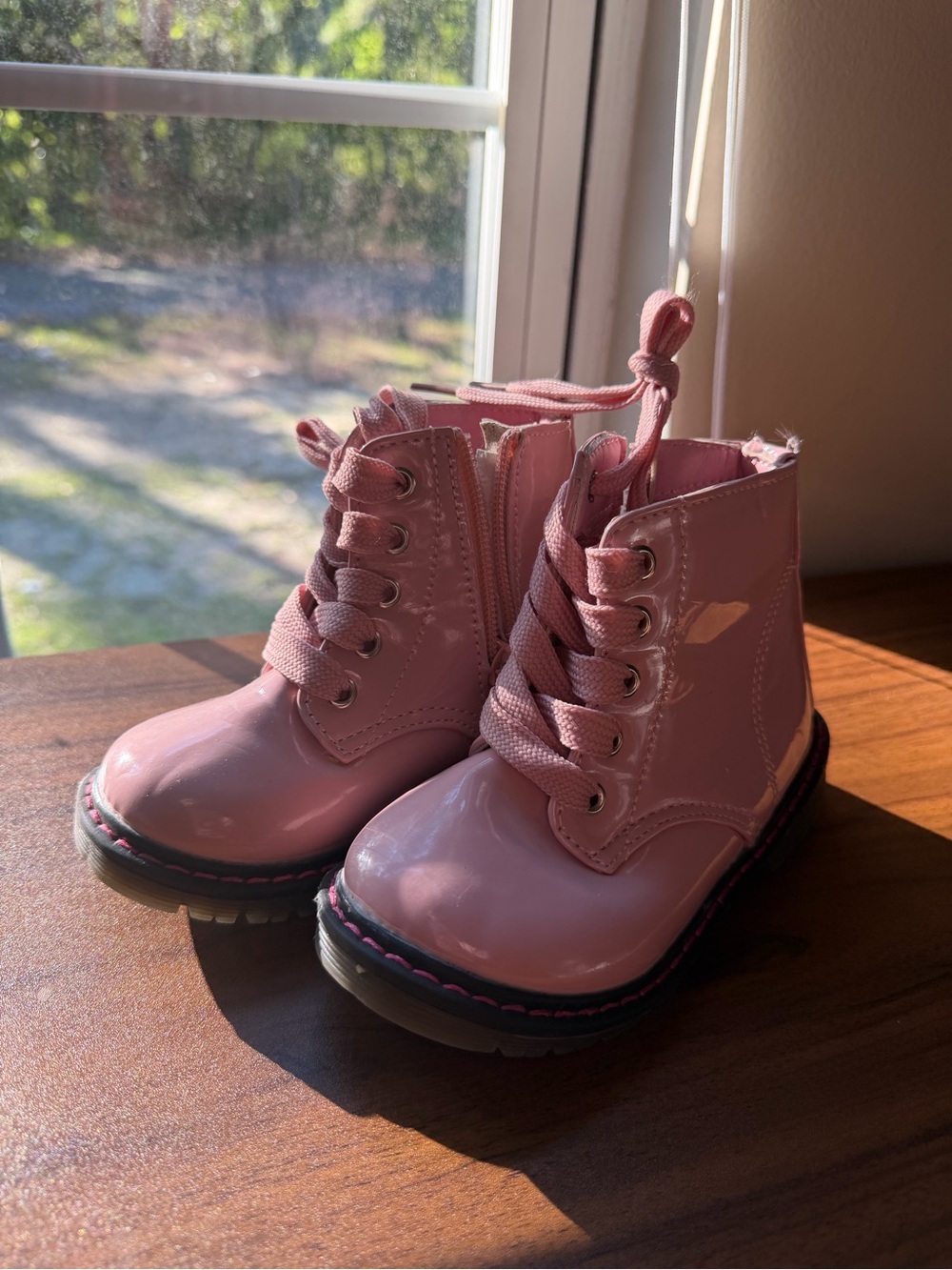 Kids Pink Patent Lace-Up Ankle Boots